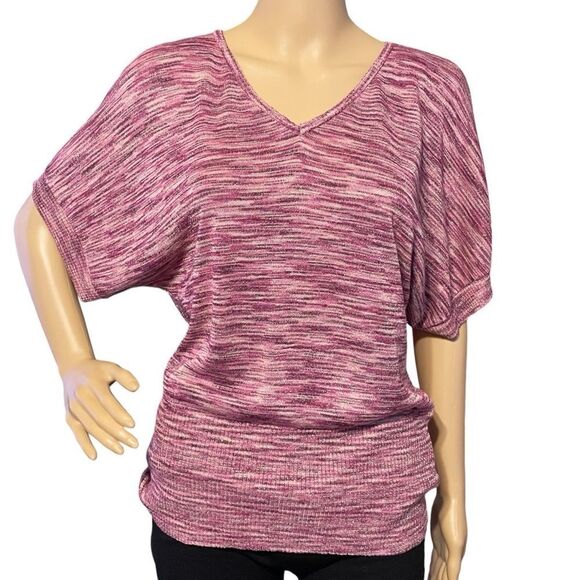 Dressbarn 1/2 Sleeve Heathered Sweater Pink White Purple Metallic Threading L - Picture 1 of 10
